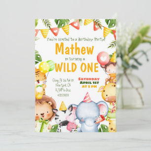 Invitation Fête d'anniversaire enfant Jungle Safari Wild One