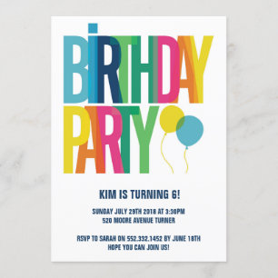 Invitation Fête d'anniversaire enfant lettres géantes colorée