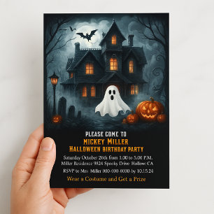 Invitation Fête d'anniversaire enfant maison hantée Halloween