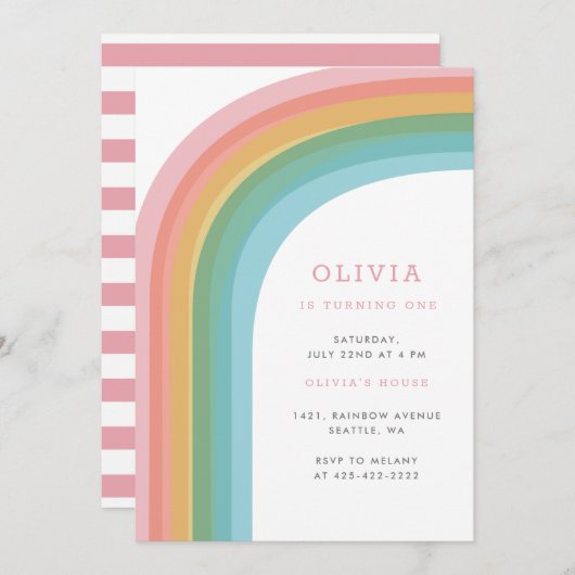 Invitation Fête d'anniversaire enfant Over the Rainbow Lumine (Devant / Derrière)