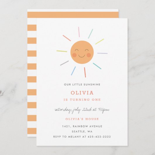Invitation Fête d'anniversaire enfant Rayons de arc-en-ciel p (Devant / Derrière)