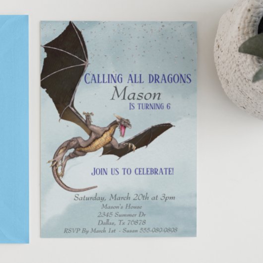 Invitation Fête d'anniversaire enfant Serpent Dragon