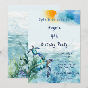 Invitation Fête d'anniversaire enfant Tortue de mer à l'aquar