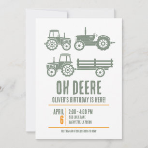 Invitation Fête d'anniversaire enfant tracteur moderne