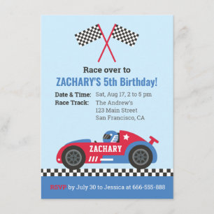 Invitation Fête d'anniversaire enfant voiture de course bleue