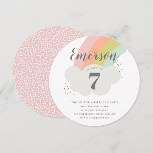 Invitation Fête d'anniversaire enfantine arc-en-ciel pastel e