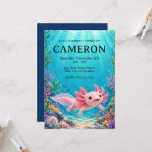 Invitation Fête d'anniversaire enfantine avec un Axolotl mign