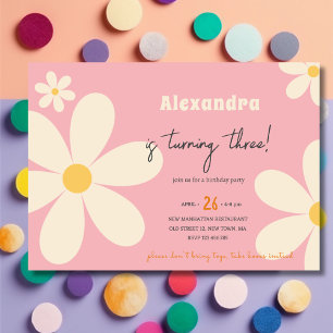 Invitation Fête d'anniversaire enfantine fleur rétro Daisy