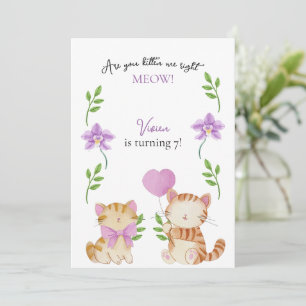 Invitation Fête d'anniversaire enfantine florale de chat mign