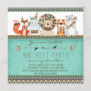 Invitation Fête d'anniversaire enfantine tribale amérindienne