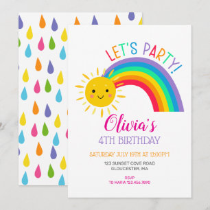 Invitation FÊTE D'ANNIVERSAIRE ENFANTS kawaii arc-en-ciel mig