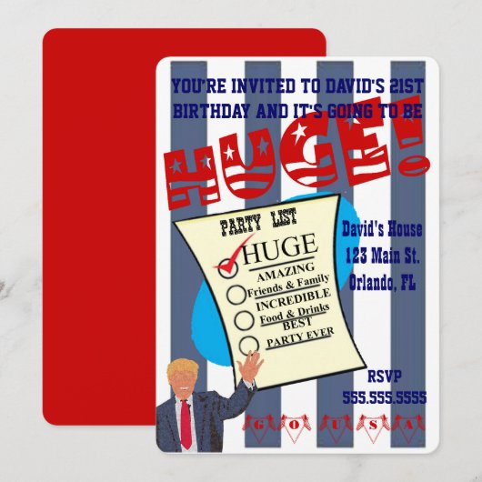 Invitation Fête d'anniversaire énorme de Trump, un jalon énor (Devant / Derrière)
