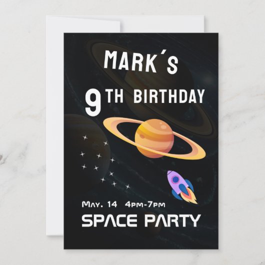Invitation Fête d'anniversaire Espace Spatial Extérieur (Devant)