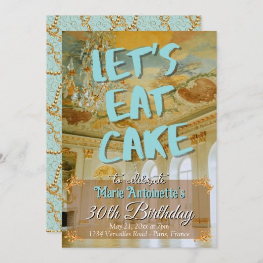 Invitation Fête d'anniversaire esthétique Rococo Marie Antoin (Devant / Derrière)