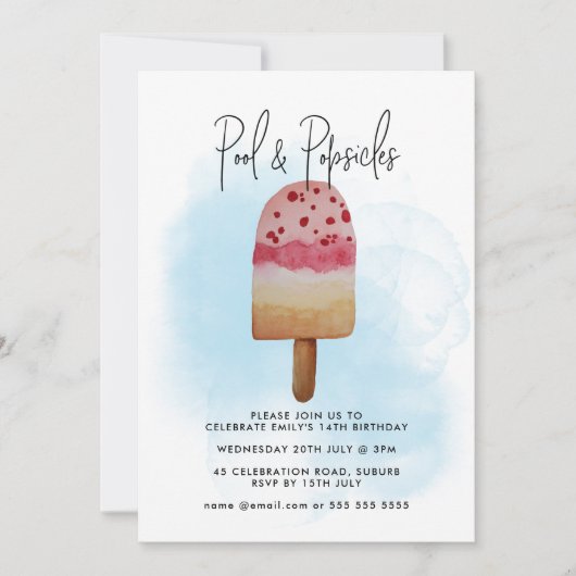 Invitation Fête d'anniversaire estivale à l'aquarelle avec pi (Devant)