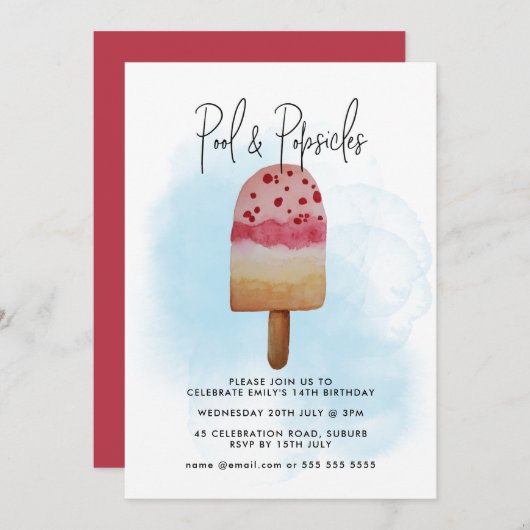 Invitation Fête d'anniversaire estivale à l'aquarelle avec pi (Devant / Derrière)