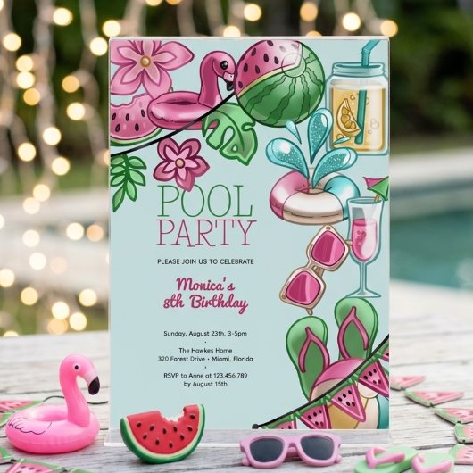 Invitation Fête d'anniversaire estivale au bassin