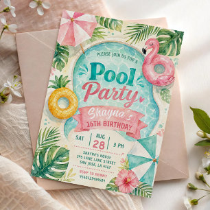 Invitation Fête d'anniversaire estivale au bord de la piscine