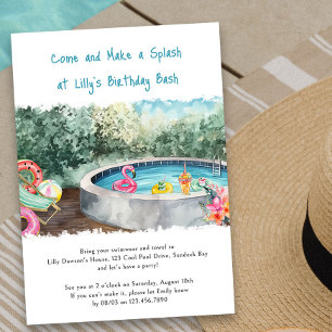Invitation Fête d'anniversaire estivale au bord de la piscine