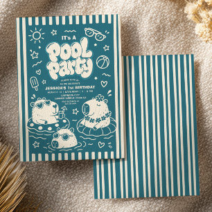 Invitation Fête d'anniversaire estivale bleue au bassin de Ca