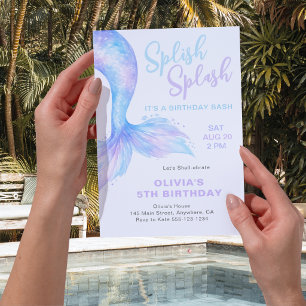 Invitation Fête d'anniversaire estivale de piscine avec sirèn