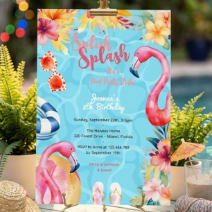 Invitation Fête d'anniversaire estivale splash hawaïenne en p