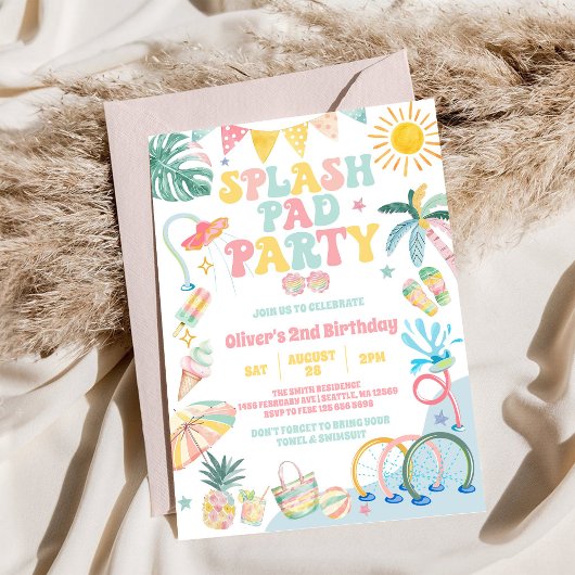 Invitation Fête d'anniversaire estivale Tropical Splash Pad