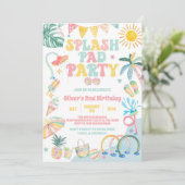 Invitation Fête d'anniversaire estivale Tropical Splash Pad (Debout devant)