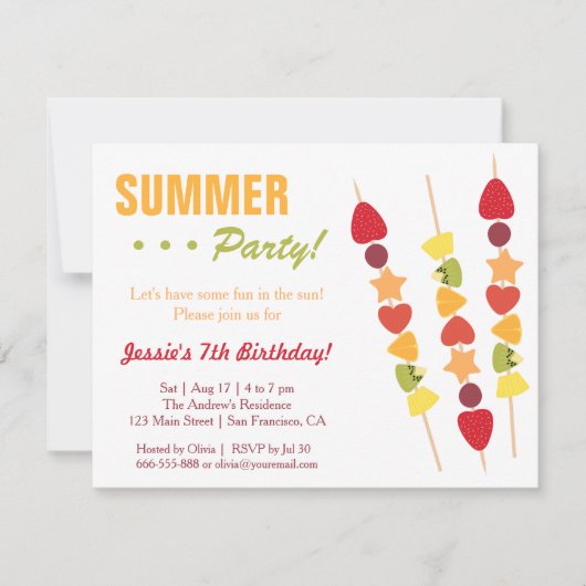 Invitation Fête d'anniversaire estivale tropicale et fruitée (Devant)