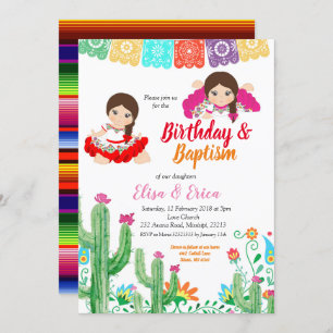 Invitation Fête d'anniversaire et baptême pour les jumelles