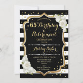 Invitation Fête d'anniversaire et de retraite - Noir Blanc Or (Devant)