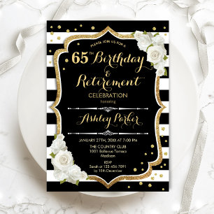 Invitation Fête d'anniversaire et de retraite - Noir Blanc Or