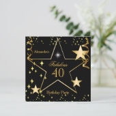 Invitation Fête d'anniversaire étoilée noire dorée fabuleuse (Debout devant)