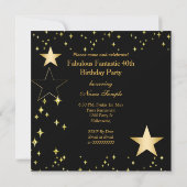 Invitation Fête d'anniversaire étoilée noire dorée fabuleuse (Dos)