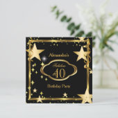 Invitation Fête d'anniversaire étoilée noire dorée fabuleuse  (Debout devant)