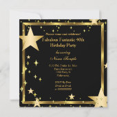 Invitation Fête d'anniversaire étoilée noire dorée fabuleuse  (Dos)