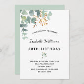 Invitation fête d'anniversaire eucalyptus blanc or vert éléga (Devant / Derrière)