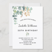 Invitation fête d'anniversaire eucalyptus blanc or vert éléga (Devant)