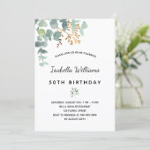 Invitation fête d'anniversaire eucalyptus blanc or vert éléga (Debout devant)