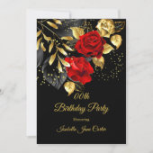 Invitation Fête d'anniversaire Exotic Red Rose Black Floral G (Devant)