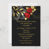 Invitation Fête d'anniversaire Exotic Red Rose Black Floral G (Dos)