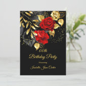 Invitation Fête d'anniversaire Exotic Red Rose Black Floral G (Debout devant)