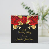 Invitation Fête d'anniversaire Exotic Red Rose Black Floral o (Debout devant)