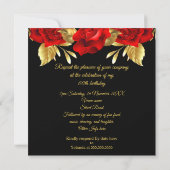 Invitation Fête d'anniversaire Exotic Red Rose Black Floral o (Dos)