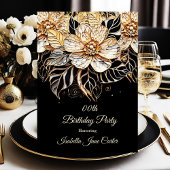 Invitation Fête d'anniversaire exotique Floral beige or noir