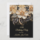 Invitation Fête d'anniversaire exotique Floral beige or noir (Devant)