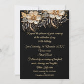 Invitation Fête d'anniversaire exotique Floral beige or noir (Dos)