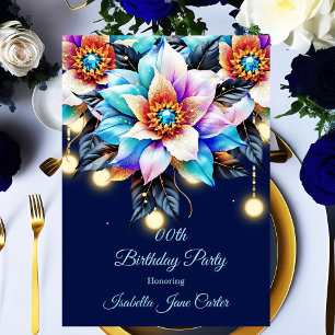 Invitation Fête d'anniversaire exotique Floral Teal Rose Bleu