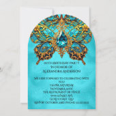 Invitation Fête d'anniversaire exotique Turquoise Bijou d'or  (Dos)