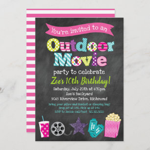 Invitation Fête d'anniversaire extérieure de film (filles) -